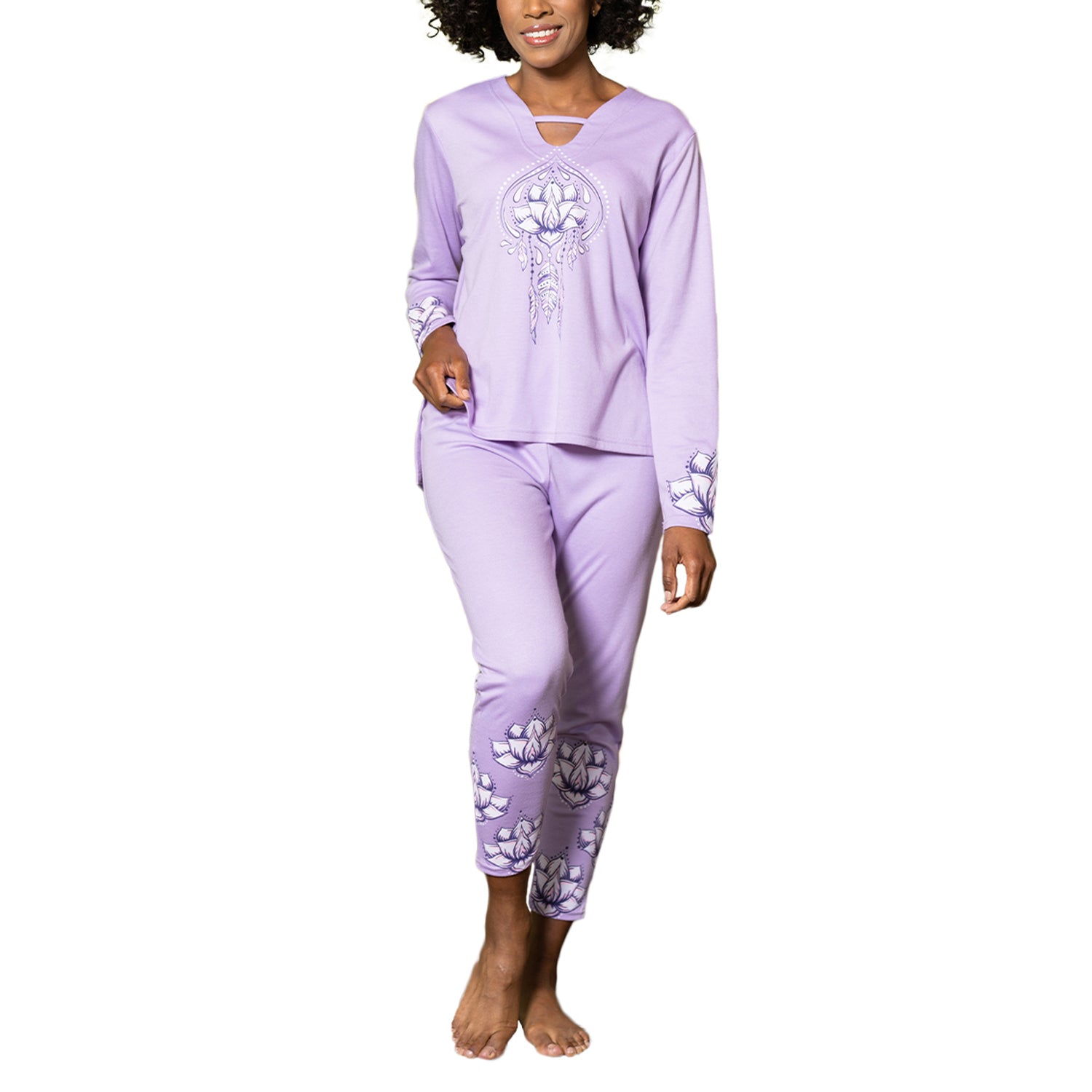 Pijama Algodón Lila Flor Mujer Baziani 8553