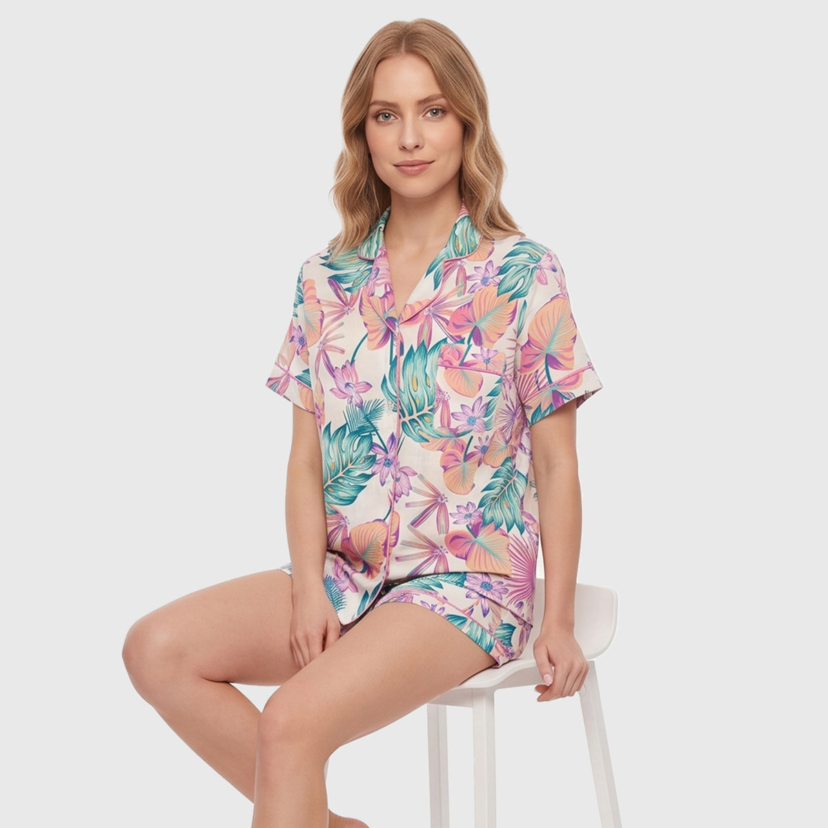PIJAMA CAMISERO MUJER TROPICAL