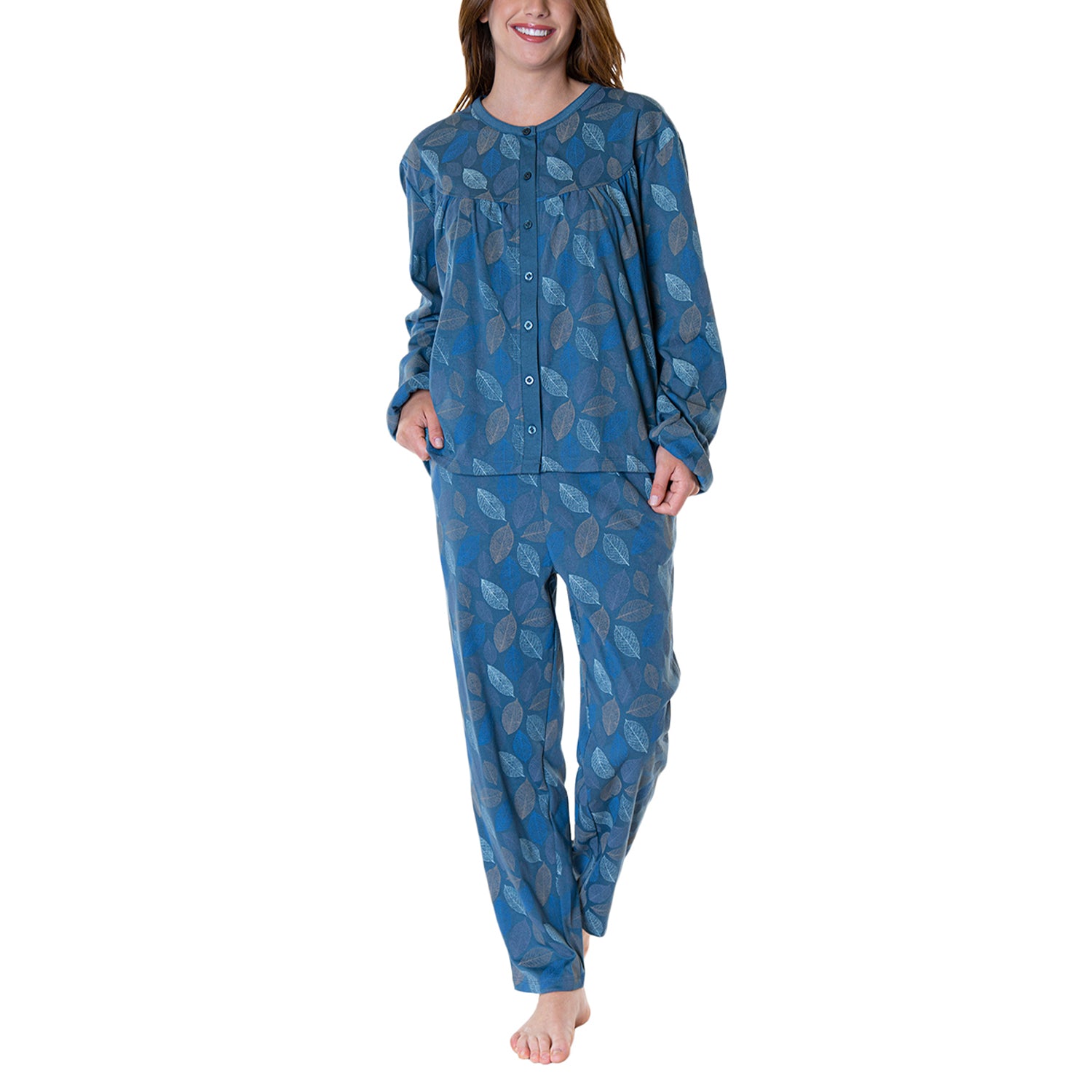 Pijama Algodón Estampado Hojas Mujer Baziani 8548