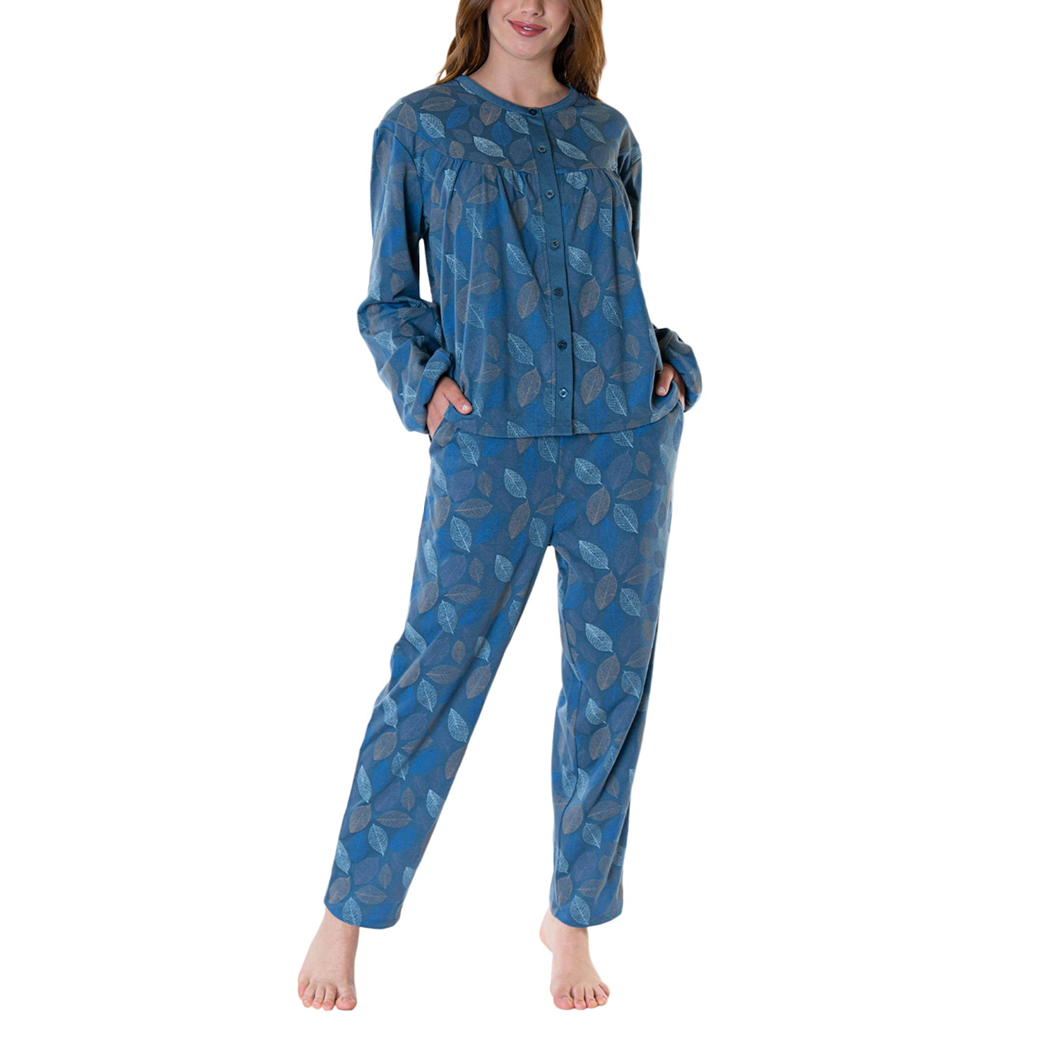 Pijama Algodón Estampado Hojas Mujer Baziani 8548