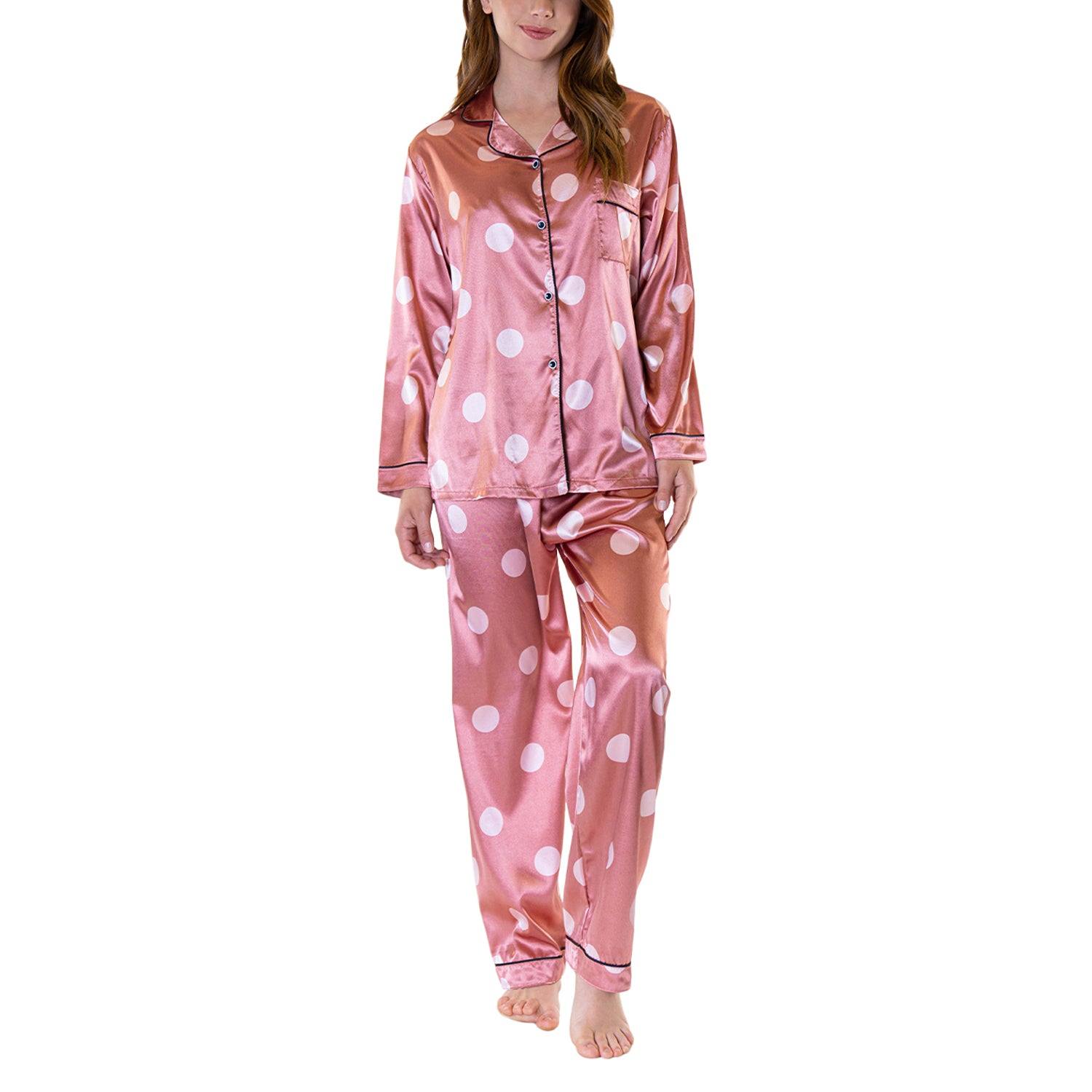 Pijama Satin Lunares Rosado Mujer Baziani 8563