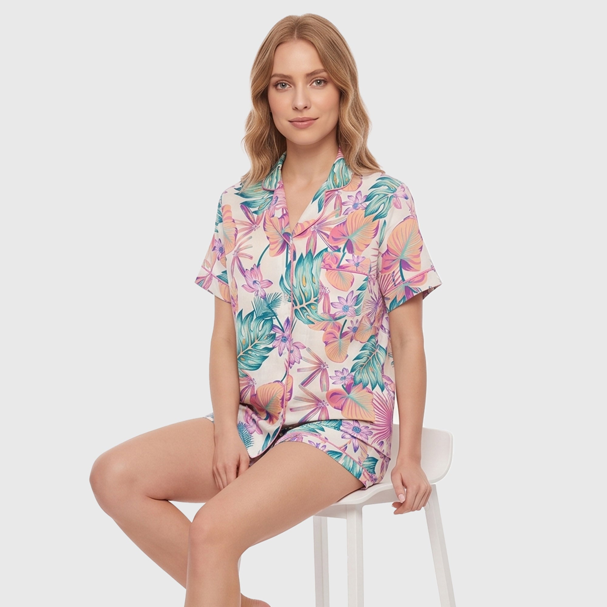 PIJAMA CAMISERO MUJER TROPICAL