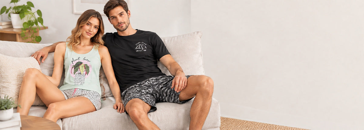 Pijama de verano Baziani para mujer y hombre, colección primavera-verano 2027.