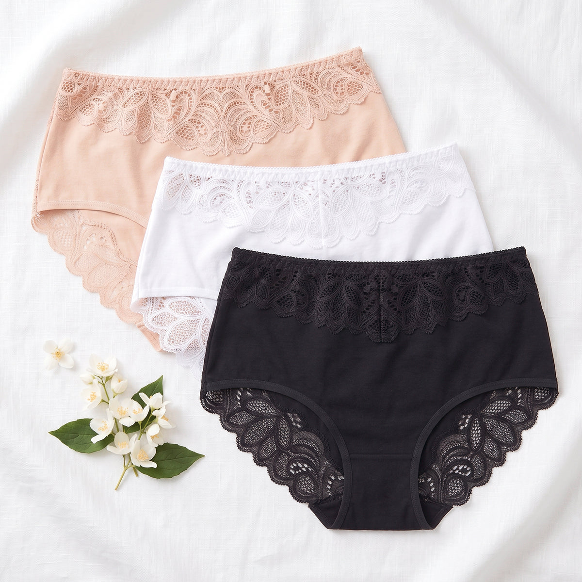 TRI-PACK MIDI COTTON LYCRA/LACE 20589
